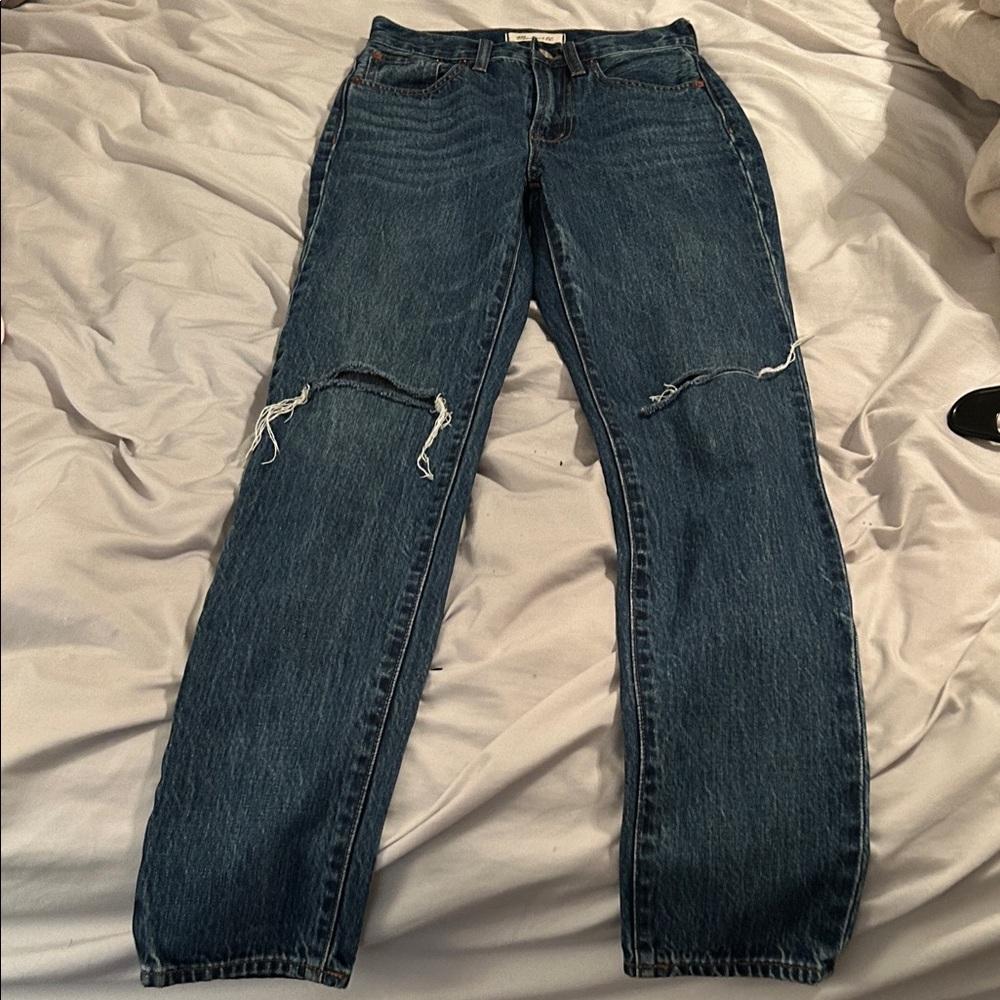 Madewell Dark‎ Blue Distressed Straight Leg Jeans